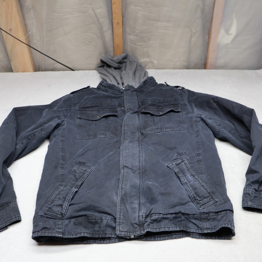 Levis Jacket Women Small Blk Canvas Quilt Lined Hooded Field Utility Rugged Work